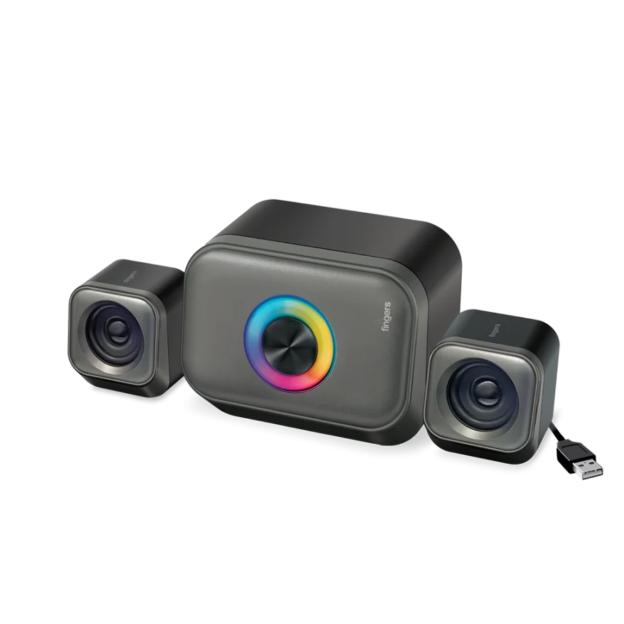 FINGERS StereoCuboid 2.1 Speaker | USB Powered Stereo with Vibrant Bass