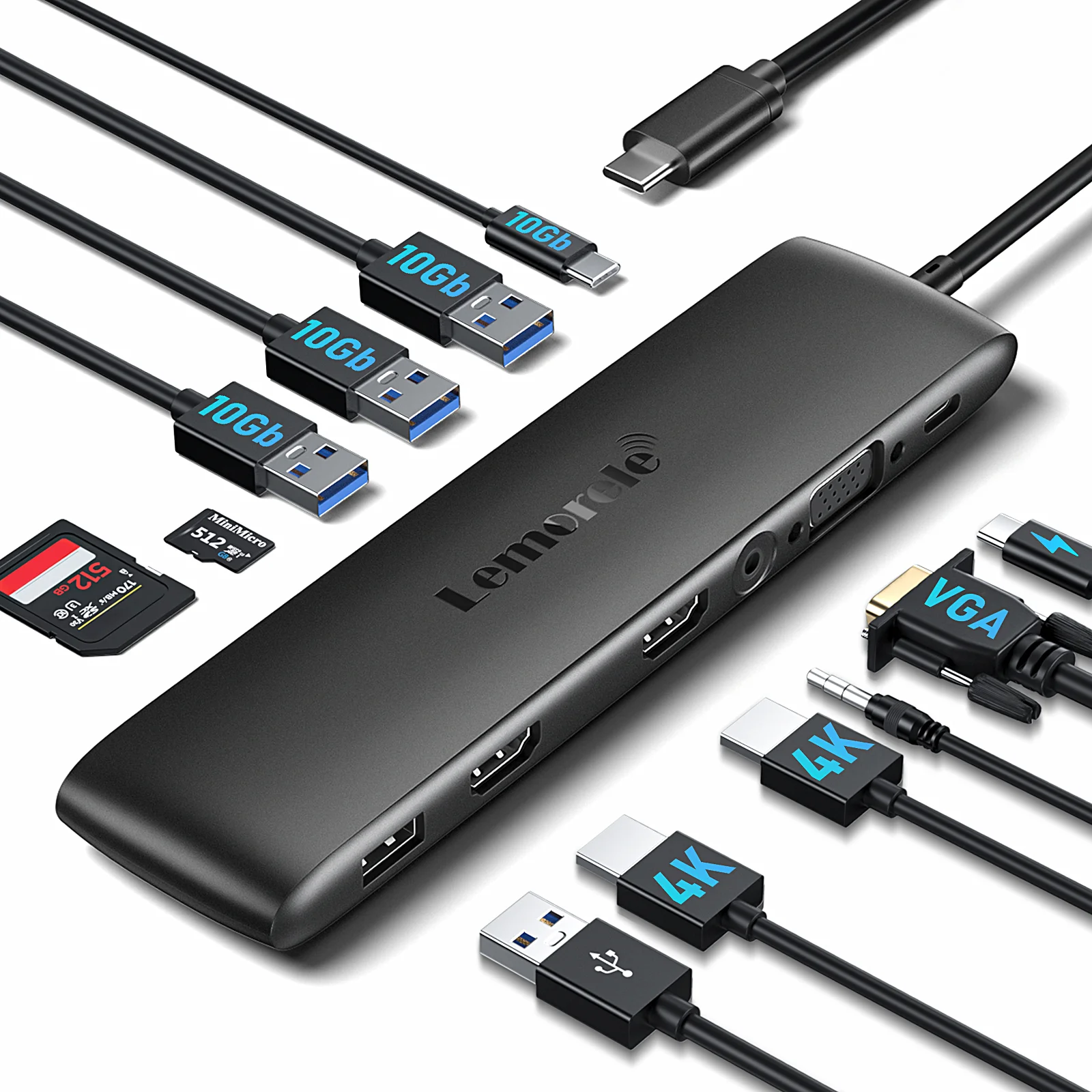 Lemorele 12-In-1 Docking Station 10GBps, Triple Display With HDMI+Vga, 3 USB-A 3.2 Gen2 Ports (TC97)