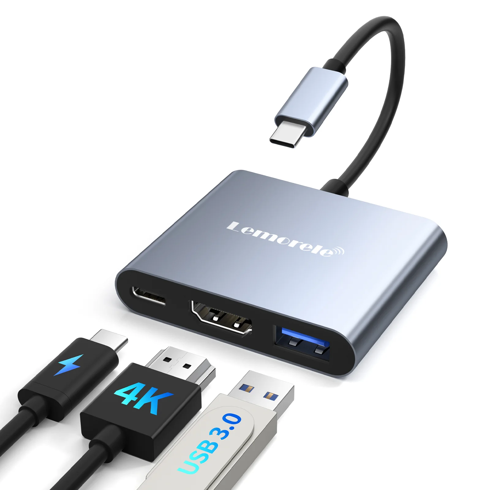 Lemorele 3-In-1 USB-C Multiport Hub With 4K HDMI, USB 3.0 & 100W USB-C Pd (TC33)