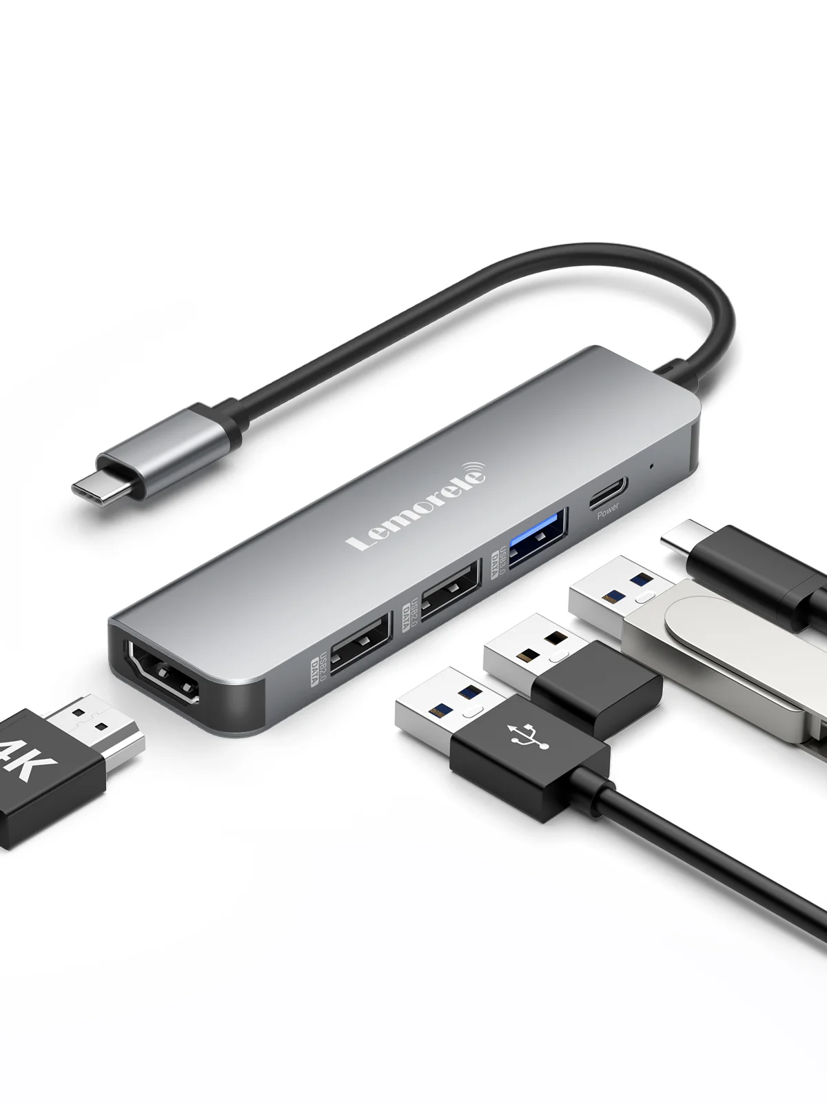 Lemorele 5-In-1 USB-C Multiport Hub With 4K HDMI, USB 3.0, Dual USB 2.0 & USB-C Pd (TC101)
