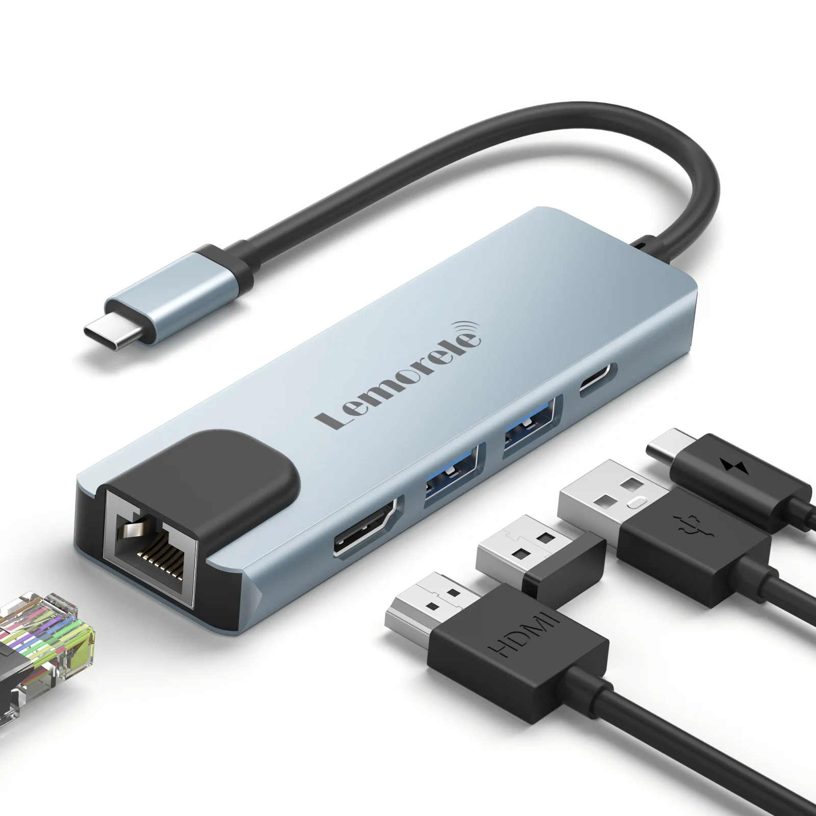 Lemorele 6-In-1 USB-C Multiport Hub With HDMI, USB 3.0, USB 2.0, Pd & 100Mbps RJ45 (TC15)