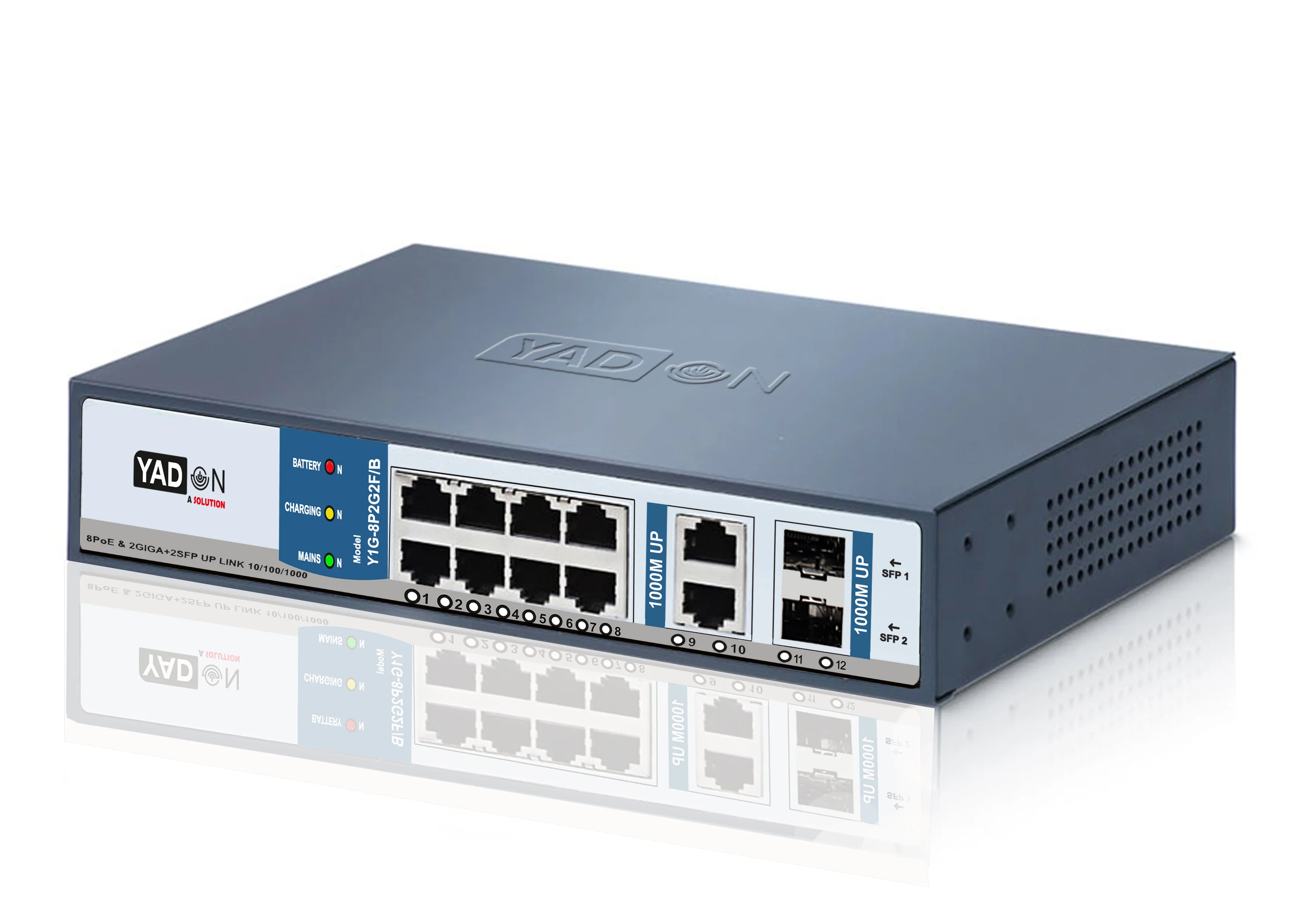Yadon 8 Port Full Giga With SFP POE Switch With Battery (Y1G-8P2G2F/B)