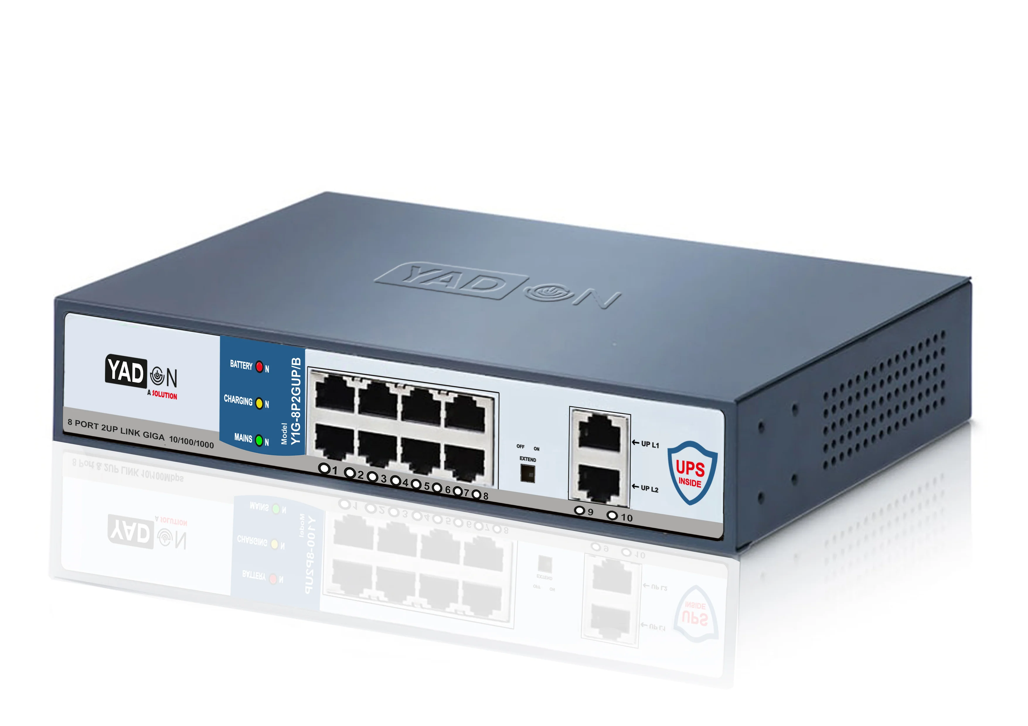 Yadon 8 Port Giga Uplink POE Switch With Battery (Y1G-8P2GUP/B)